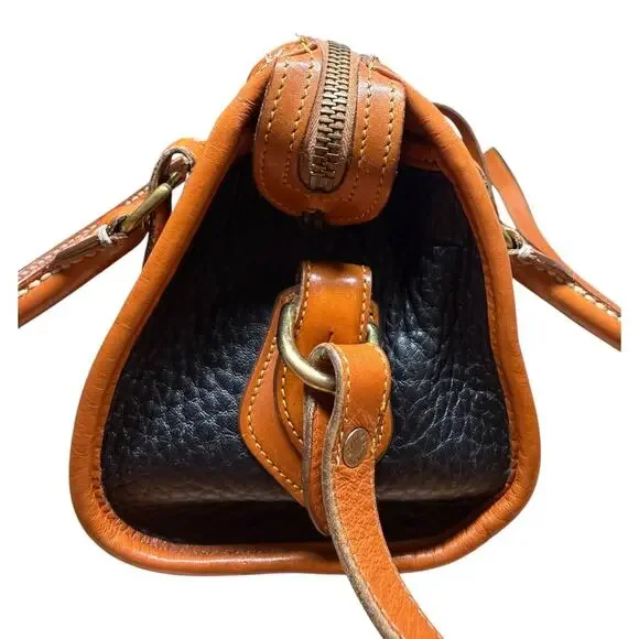 Vtg DOONEY & BOURKE Barrel AWL Black Tan Satchel Crossbody Shoulder Bag USA 80's